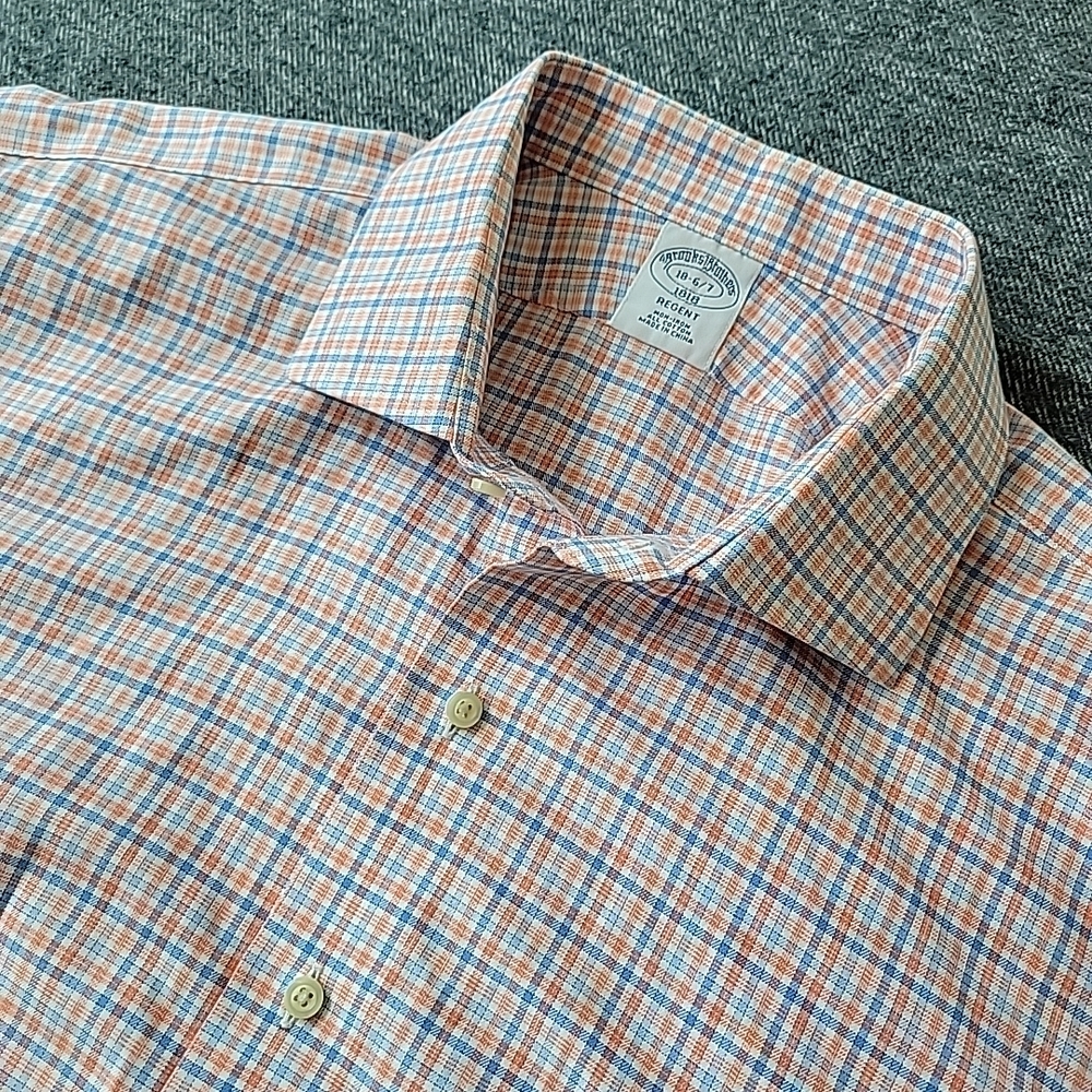 Brooks Brothers Regent Shirt Men's 18 6/7 Red Checked Plaid Button Up Non Iron